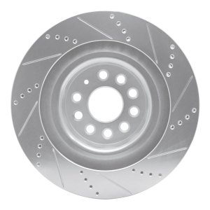 Tesla Model S Brake Rotor (1) - Rear Left - R1 Concepts - Drilled & Slotted - Silver - `12-`21